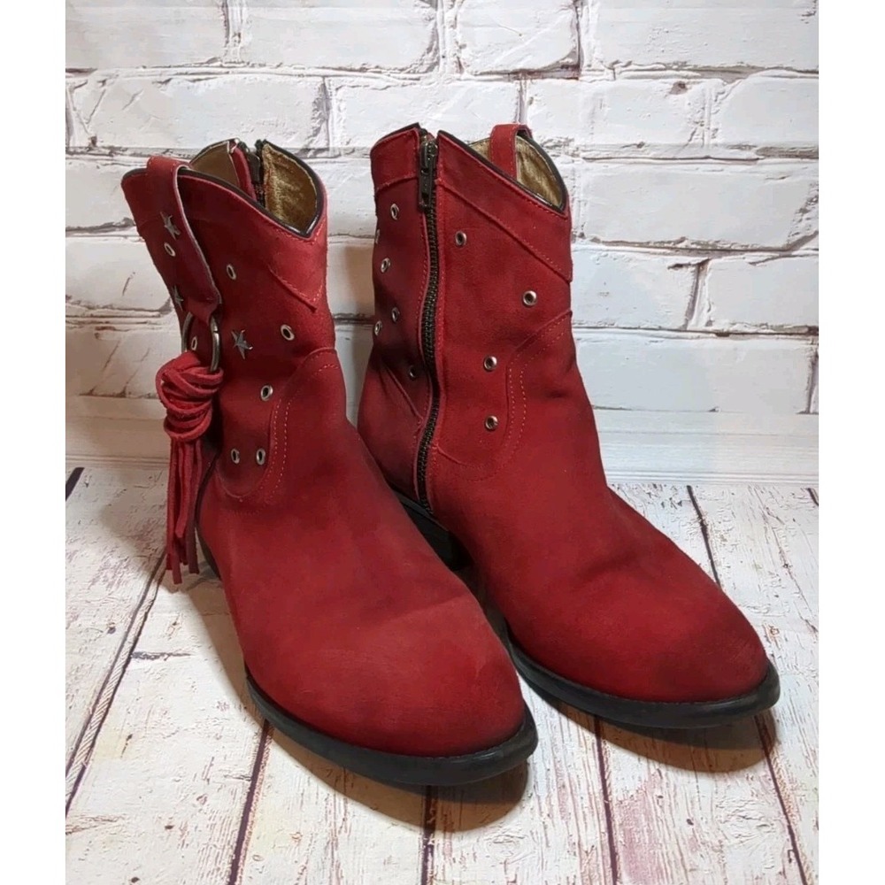 Circle‎ G Corral Zip Up Short Boots Red Suede Size 11